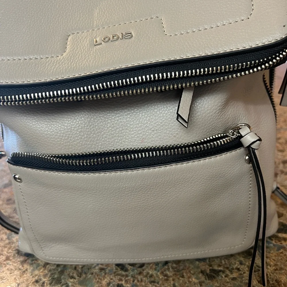Lodis Light Gray/Cream Leather Backpack - Picture 6 of 11